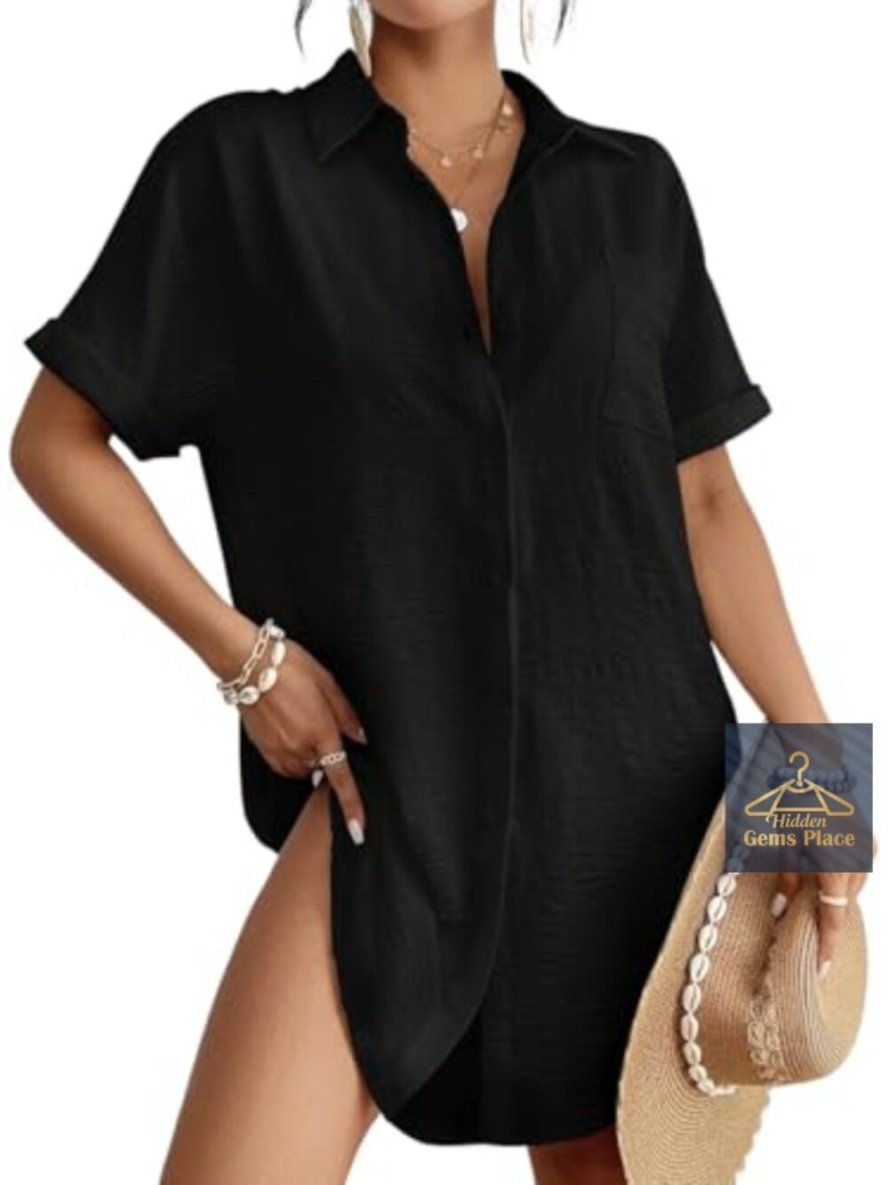 Button Down Shirt Dress Swimsuit Cover Up Beach Vacation
